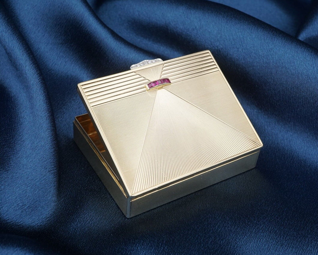 Vintage Tiffany & Co 14k Yellow Gold Diamond Ruby Pill Box 1940s Retro 3