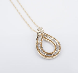 Vintage 1ct Natural Diamond Necklace 10k-14k Yellow Gold Ribbon Pendant NG1589