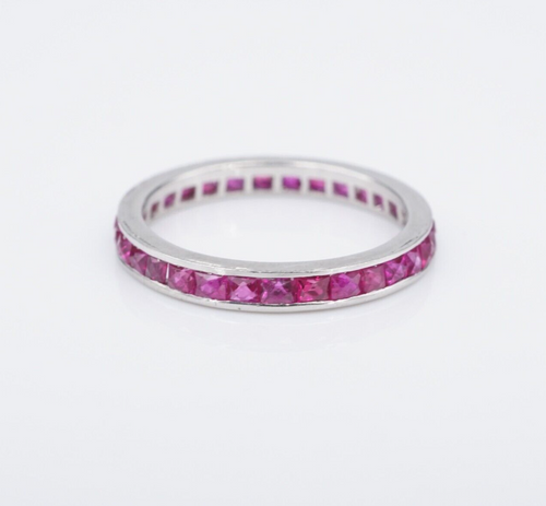 Vintage Platinum Ruby Ring Eternity Band Stacker French Cut Size 5 RG4295