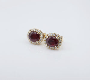 14k Yellow Gold 2.2cttw Natural Ruby Diamond Halo Stud Earrings EG2200