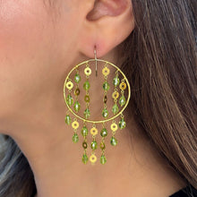 Luxe BOHO 18k Yellow Gold Peridot Open Circles Dangle Hook Earrings 3" EG2147