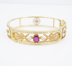 Masriera Ruby Diamond Bracelet Plique a Jour Red Floral Carpet 18k Gold 7 BG909
