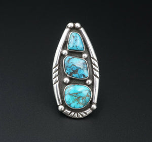 Kewa Santo Domingo Lorenzo Tortalita Sterling Turquoise Ring Size 9.5 RS3086