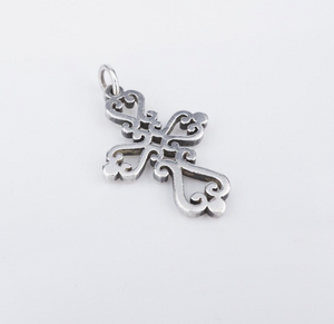 James Avery Spanish Mission Scrolled Heart Cross Pendant Sterling Silver CHS1973