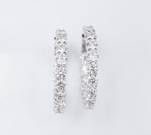 Diamond Inside Out Hoop Earrings 18k White Gold 10 carat Natural 1.25" EG2045