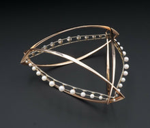 Massive Artisan 14k Rose White Gold Pearl Bangle Modernist Bracelet 7" 67g BG221