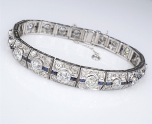 Art Deco Sapphire Diamond Bracelet Platinum Antique 9 carats 7.25" BG875