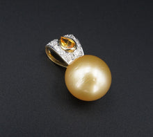 18k Gold South Sea Pearl Pendant Diamond Orange Sapphire 14 mm 2 Tone PG1751
