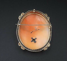 Vintage 14k Yellow Gold Carved Shell Cameo Diamond Pendant Brooch 2" 15g OG338