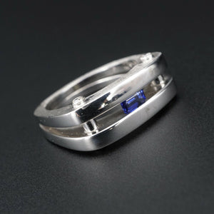 Modernist Sapphire Bar Ring Steve Kriechbaum 14k Gold Luxe Size 9.75 RG3199