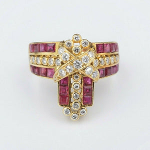 Diamond Ruby Modernist Cocktail Ring 3 carat 18k Yellow Gold Size 8.75 RG3115