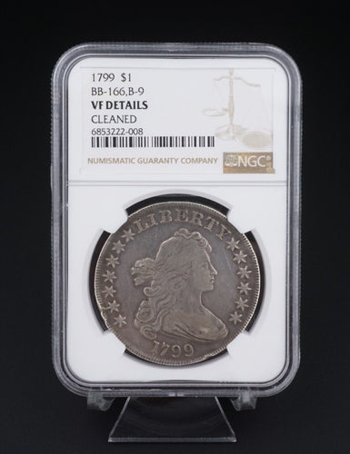 1799 Early Draped Bust $1 Silver Dollar Coin NGC VF Cleaned CN315