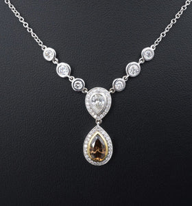 NWOT 18k Gold 3.4ct Pear Cut Chocolate Diamond Halo Pendant Necklace 16" CO882