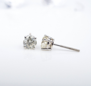 Diamond Stud Earrings 14k White Gold 1.2 carat Natural Round Brilliant EG2305