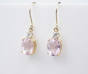 14k Gold Kunzite Diamond Earrings Articulated Dangle Hook Pink 1.4" EG2309