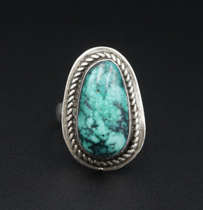 Artisan Navajo Sterling Silver Green Turquoise Ring Size 8 Signed RVT RS3425