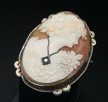 Vintage 14k Yellow Gold Carved Shell Cameo Diamond Pendant Brooch 2" 15g OG338