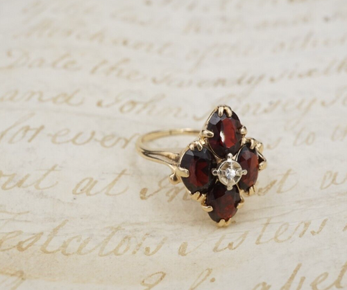 Vintage 14k Gold Diamond Garnet Cocktail Ring Size 6.5 FSFMCO RG3996