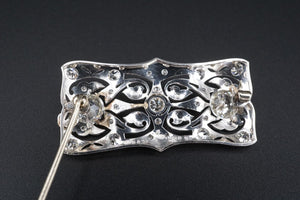 Belle Epoque Platinum 3ctw Diamond Ribbon Scroll Brooch Combes & Van Roden OG462