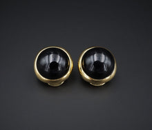 Tiffany 18k Gold Button Earrings Dome Black Onyx 16mm Clip EG2181