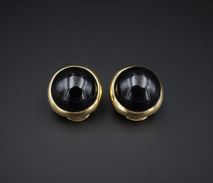 Tiffany 18k Gold Button Earrings Dome Black Onyx 16mm Clip EG2181