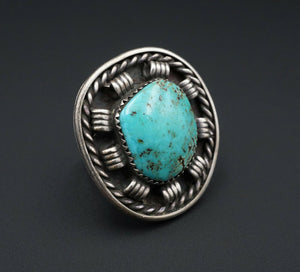 Paul Chee Navajo Sterling Silver Turquoise Statement Ring Size 7.25 RS2694