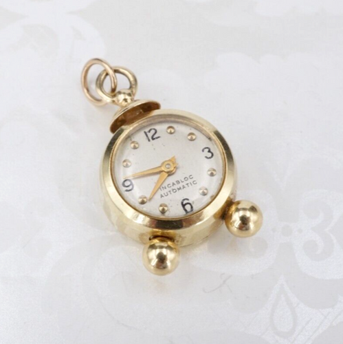 Vintage 14k Yellow Gold Alarm Clock Pendant Automatic 18mm Incabloc W992