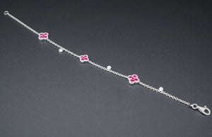 Ruby Diamond Station Bracelet Quatrefoil 18k White Gold 1.75ct 7" BG640