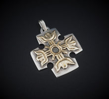 James Avery Square Cross Pendant Large Floral Sterling Silver 14k Retired PS2031