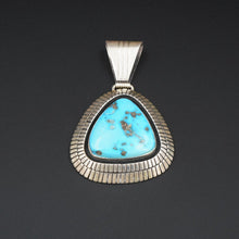 Navajo Tom Lewis Sterling Silver Turquoise Cabochon Pendant 2.4" PS2011