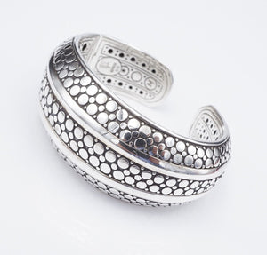 John Hardy 34mm Wide Armadillo Dot Kick Cuff Bracelet Sterling Silver BS2941