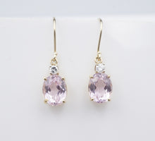 14k Gold Kunzite Diamond Earrings Articulated Dangle Hook Pink 1.4" EG2309