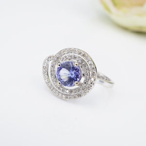 Tanzanite Diamond Swirl Cocktail Ring 1.6 ctw 18k White Gold Size 6.75 RG4082