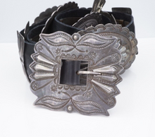 Vintage Navajo Concho Belt Sterling Silver Leather 42" Hand Stamped M1903