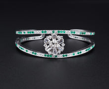 18k White Gold 4.5 carat Diamond Emerald Kick Cuff Bracelet 6.25" BG729