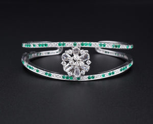 18k White Gold 4.5 carat Diamond Emerald Kick Cuff Bracelet 6.25" BG729