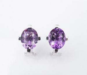 Amethyst Earrings 14k White Gold Post Omega Backs Chunky Oval Free Ship EG2311