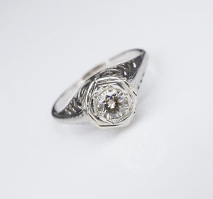 Antique Diamond Engagement Ring 14k 18k White Gold Filigree Size 9 RG3826