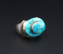 Navajo Edison Billy Sterling Silver Turquoise Mosaic Inlay Ring Size 7 RS3429
