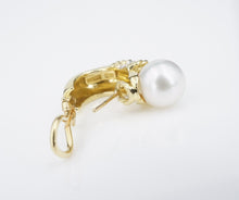 18k Pearl Diamond Earrings Huggie J Hook Yellow Gold Designer CASSIS 1.1" EG2273