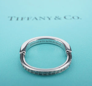 Tiffany & Co 18k White Gold Diamond Lock Ring Band Size 7.25 18 RG4356