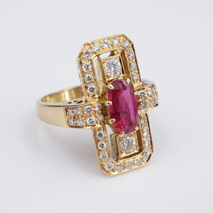 18k Yellow Gold 2 carat Diamond Ruby Statement Cocktail Ring Size 7 RG4048