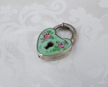 Antique Enamel Heart Lock Charm Floral Sterling Silver CHS2005