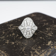 Antique Art Deco Platinum Diamond Pave Cocktail Shield Ring Size 5.75 RG3664