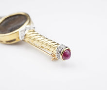 Ancient Coin Bar Pin Brooch 18k Yellow Gold Diamond Ruby Constantine OG221