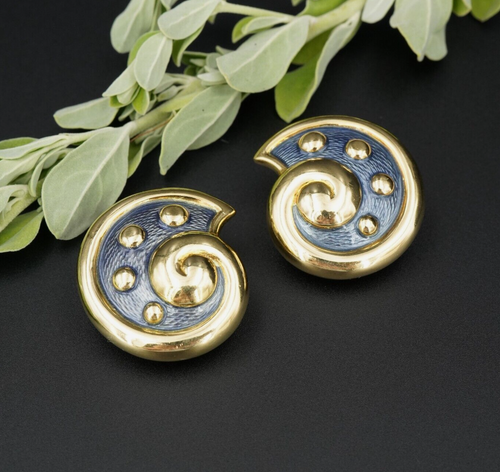 Leo De Vroomen Enamel Earrings 18k Gold Ear Clips Shell 1.1