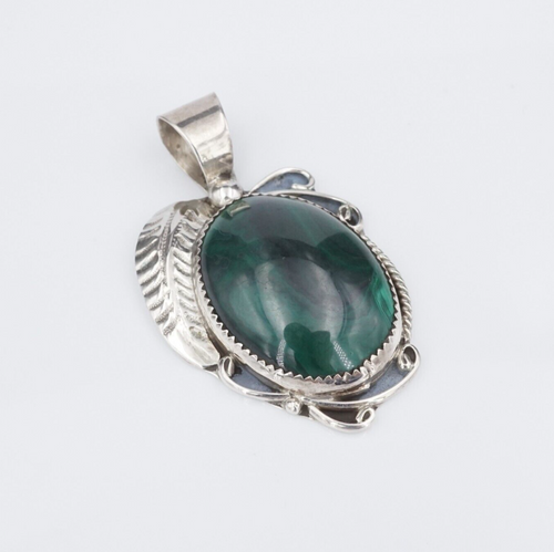 Navajo Sterling Silver Malachite Pendant Cabochon 2