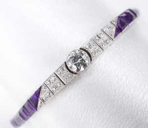 Art Deco Platinum Amethyst OEC Diamond Tennis Bracelet 17.5ctw 6.5" BG865