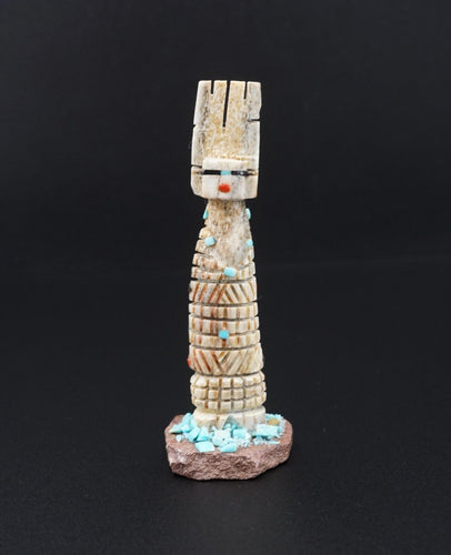 Zuni Carved Antler Corn Maiden Fetish Turquoise Coral Onyx 3