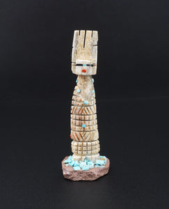 Zuni Carved Antler Corn Maiden Fetish Turquoise Coral Onyx 3" Signed M1822